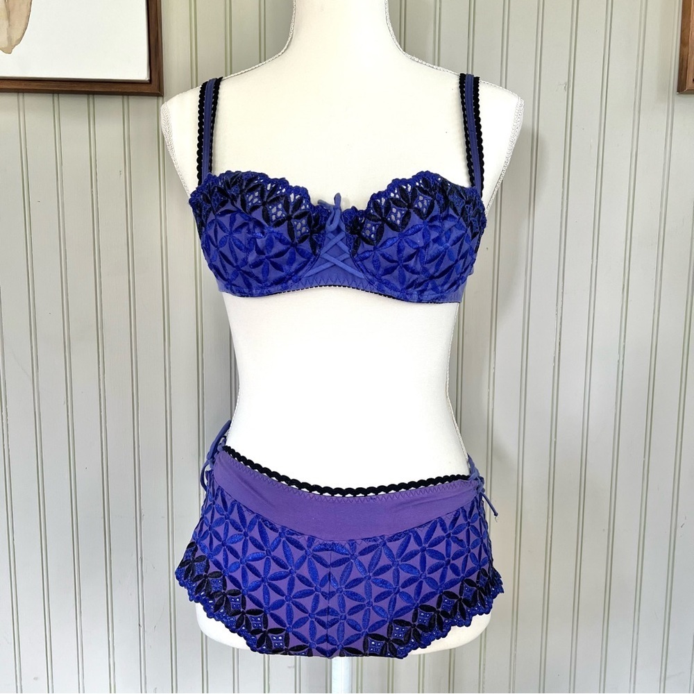 Aubade Paris Embroidered Lace Eyelet Bra and Panty Set